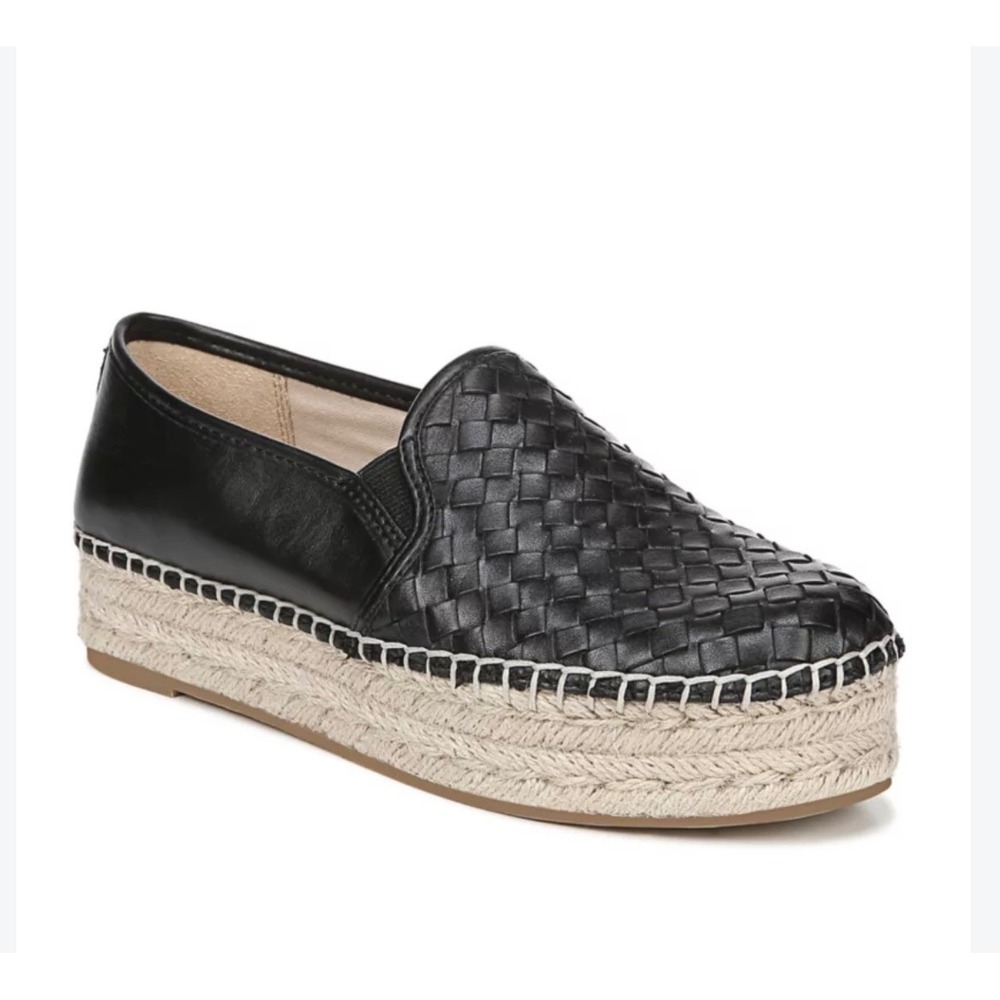 Sam Edelman Woven Scalloped Edge Platform Slip On Espadrilles black leather 8.5